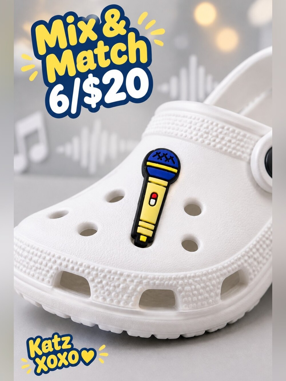 Microphone Croc Shoe Charm Blue Yellow Karaoke Singer Music Artist Jibbitz Style